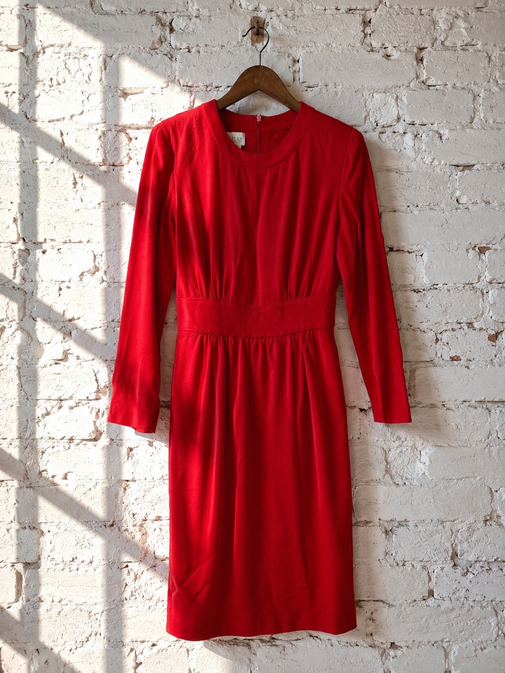 Vintage 80s Nordstrom Red Wool Heavy Knit Midi Dress Shoulder Pads Sz 4